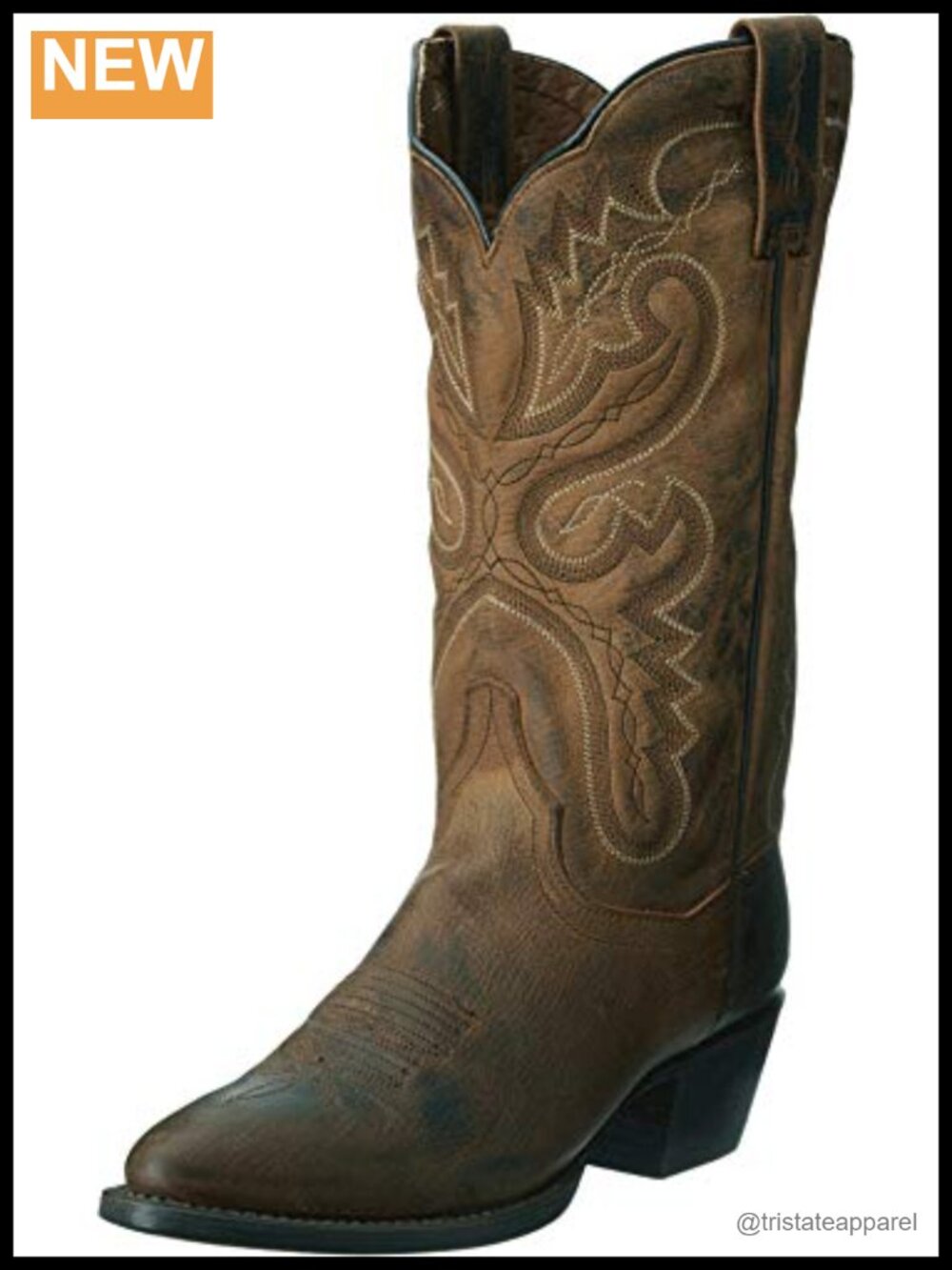 Women's Mid Calf Pull On Leather Western Boots Low Heel